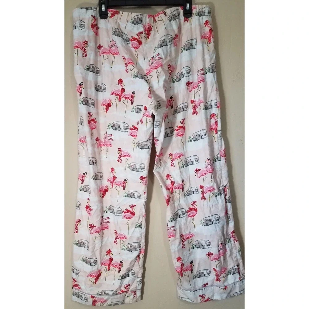 Nick & Nora Pajama Set Women XXL‎ Flannel Pink Winter Flamingo Airstream Camper
